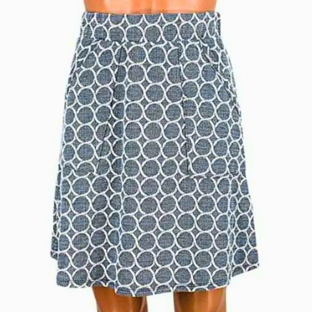 Skirt A-Line Above Knee Elastic Waist Pockets Stretchy Knit Blue & White Size S